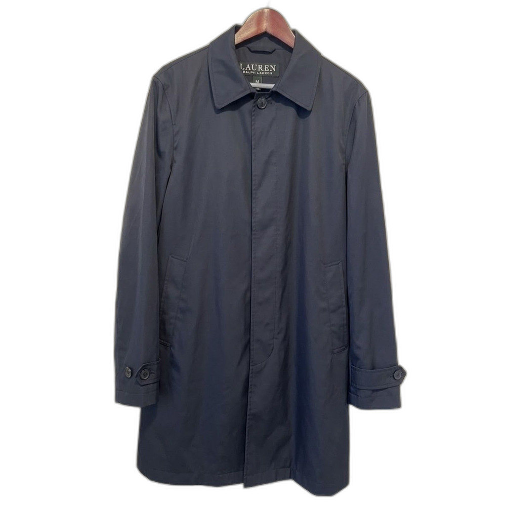 Lauren Ralph Lauren Mens Black Raincoat Trench Car Coat Jacket Size L Large